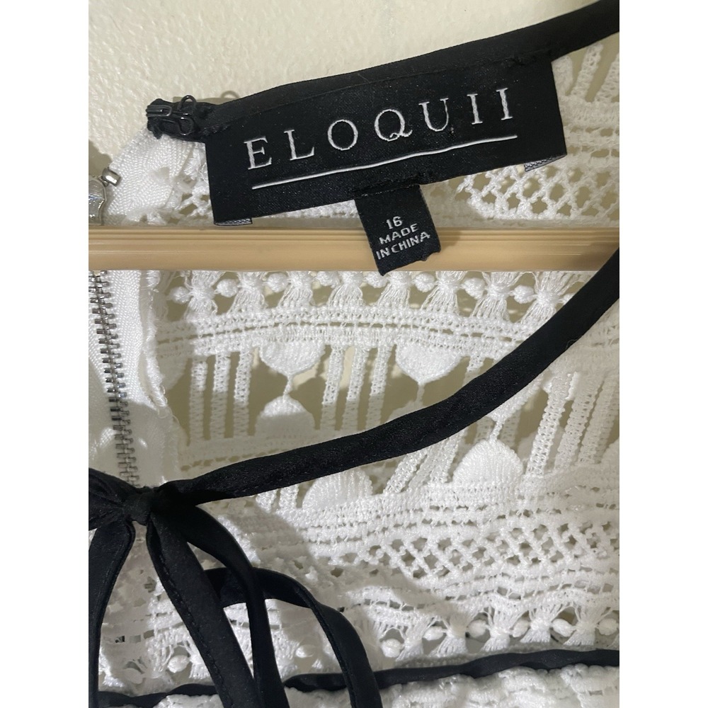 Eloquii Size 16 White Ruffle Lace A Line Dress Bow Coquette Wedding Tassel Lined - Picture 4 of 8